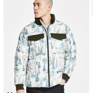 Sun and Stone Wilderness Forest Men's Green Forest Print Puffer Jacket